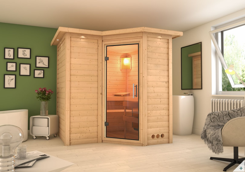 Sauna finlancese classica da casa in kit in legno massello di abete 40 mm Zara da interno - Cover