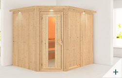 Sauna finlandese classica Malva coibentata con porta coibentata in legno e vetro con cornice LED