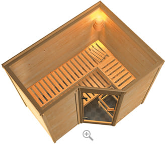 Sauna finlancese classica da casa in kit in legno massello di abete 40 mm Zara da interno - sezione vista dall'alto