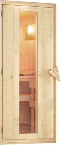Sauna finlancese classica da casa in kit in legno massello di abete 40 mm Zara da interno - Porta coibentata in legno e vetro
