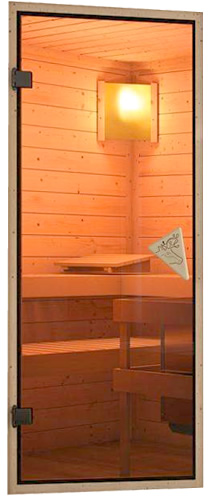 Sauna finlancese classica da casa in kit in legno massello di abete 40 mm Zara da interno - Porta classica in vetro trasparente