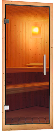 Sauna finlancese classica da casa in kit in legno massello di abete 40 mm Zara da interno - Porta moderna in vetro bronzato