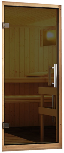 Sauna finlancese classica da casa in kit in legno massello di abete 40 mm Zara da interno - Porta moderna in vetro grafite