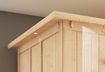 Sauna finlandese classica Fedora 1 coibentata: Cornice del tetto con luce LED opzionale